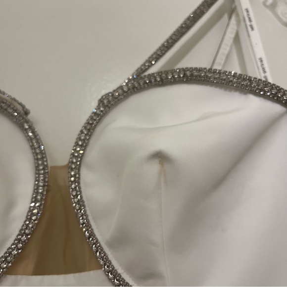 Self Portrait Crystal Embellished Diamante Taffeta Mini Dress in White - Size 2 - Picture 8 of 16